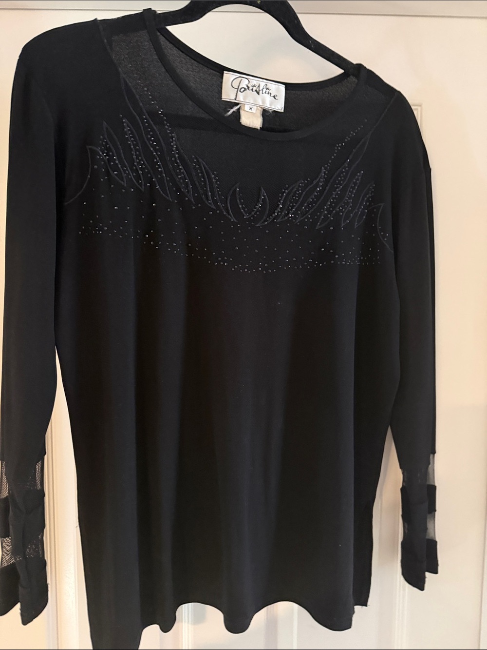 Black Long-Sleeve Tunic with Subtle Crystal Embellishment
